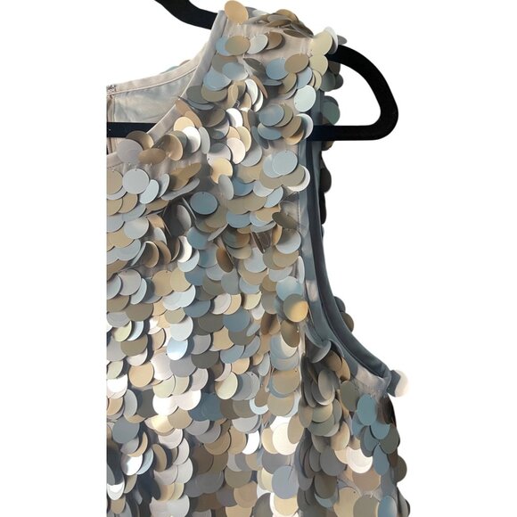 Lafayette 148 New York Paillette Sequin Shift Dress Mixed-Metal Metallic Large - Picture 10 of 16